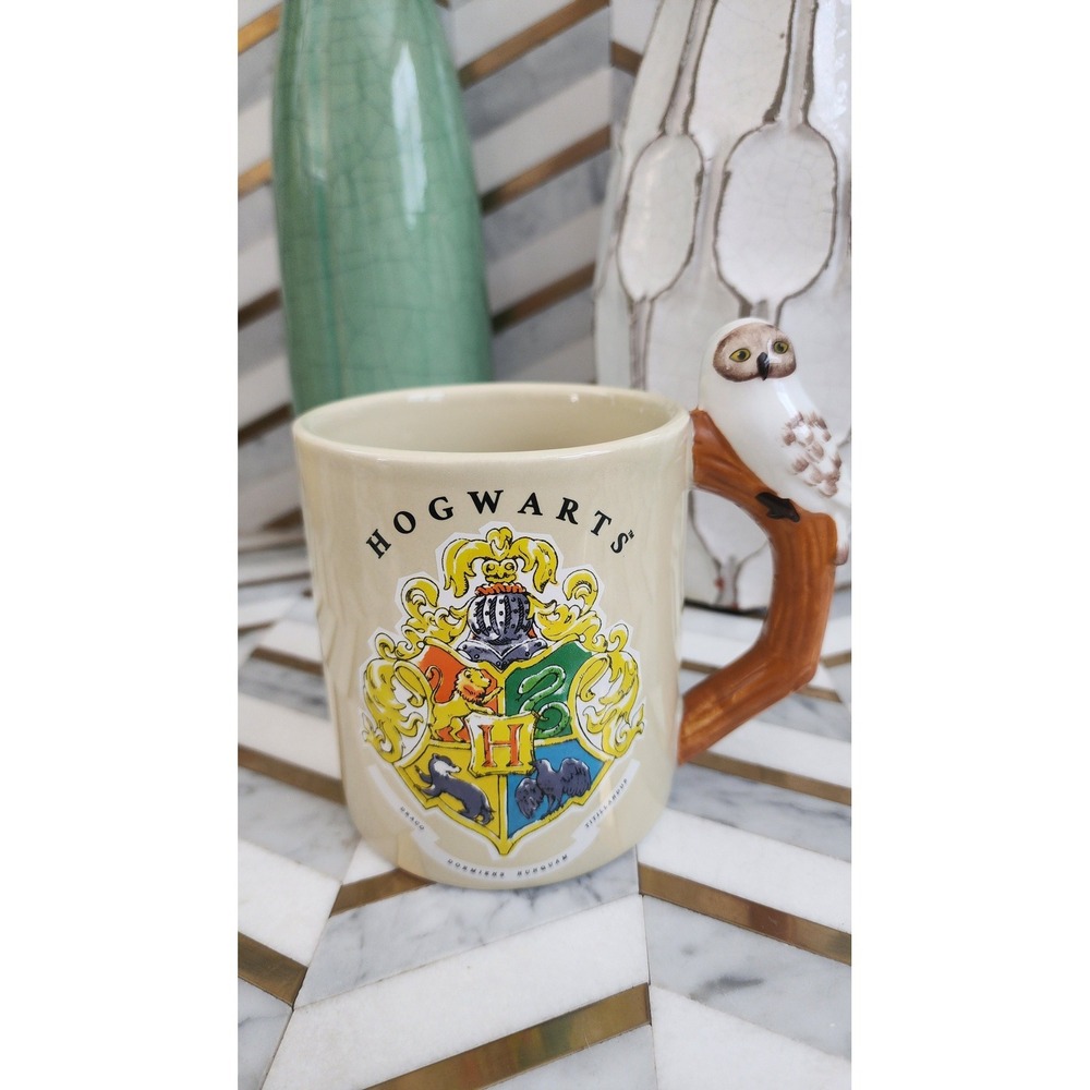 Harry Potter Hogwarts Crest Mug Hedwig Owl 3D Handle Ceramic Coffee Cup Cream